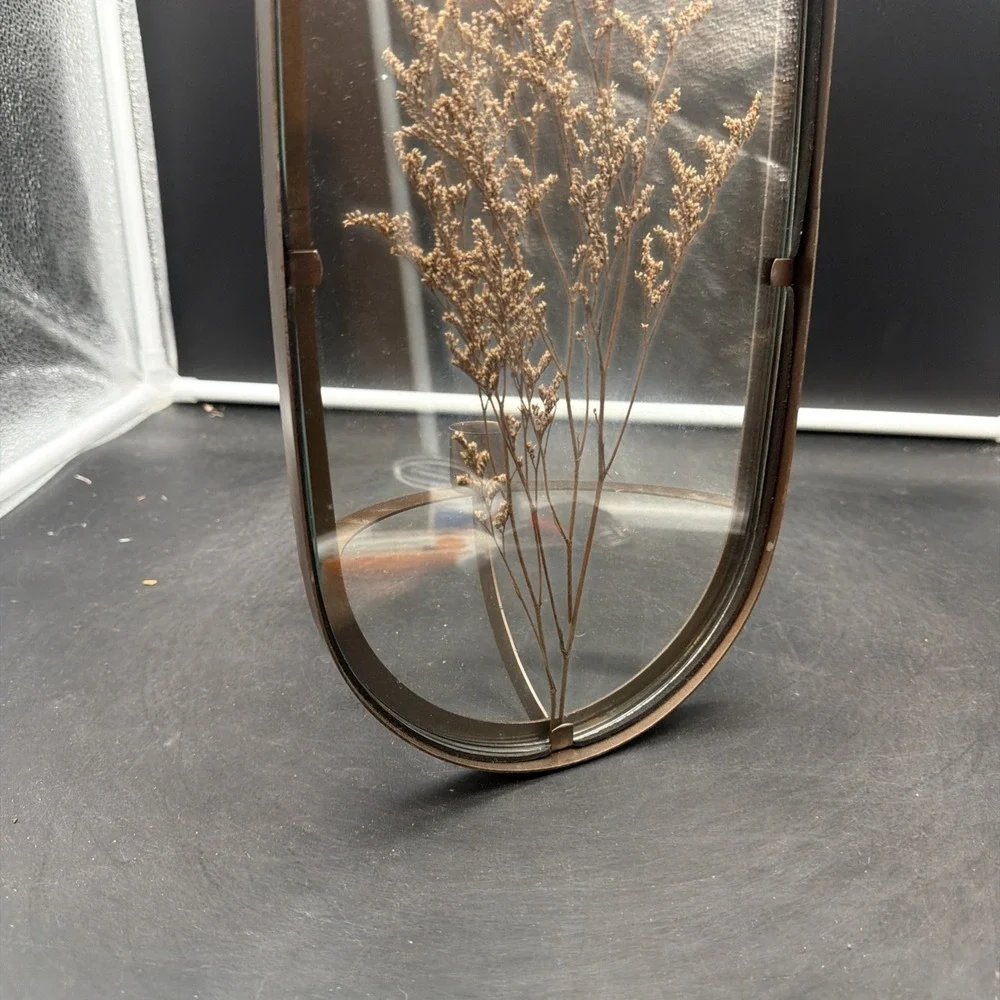 Dried Flowers Glass Metal Arched Wall Sconce Taper Candle Holder Boho Farmhouse